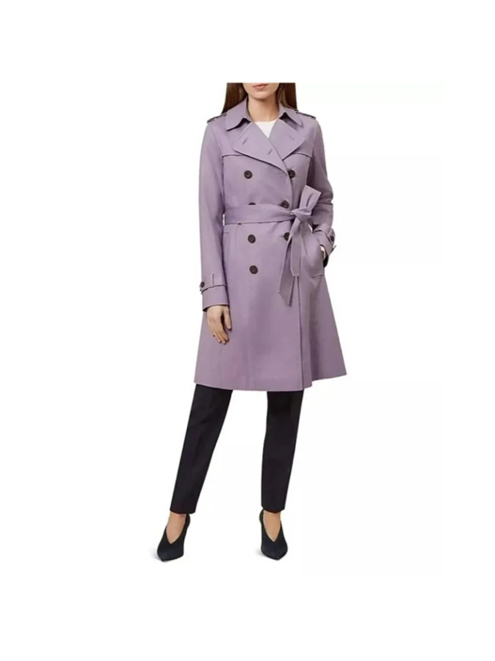 NWOT Hobbs London Women's Lavender Saskia Double-Breasted Trench Coat Sz 10 3299 - Picture 2 of 16